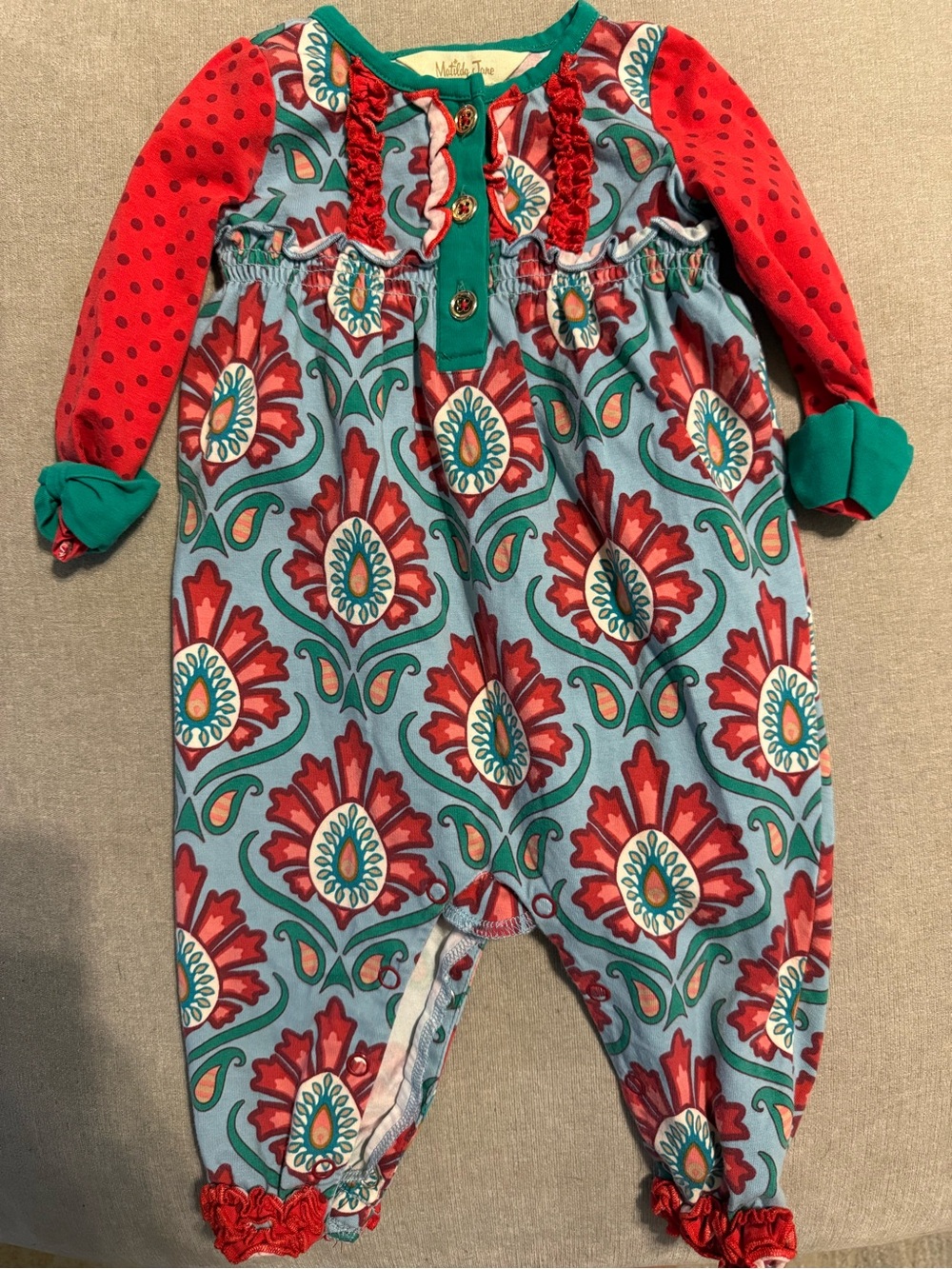 Matilda Jane Teal Trim Floral Baby Top with Red Accents